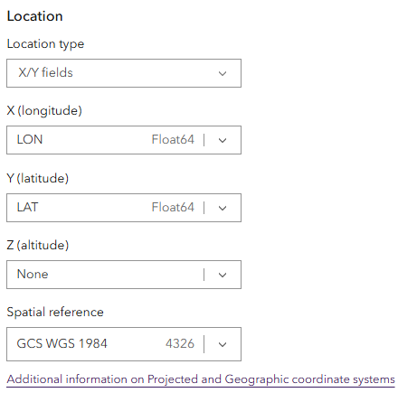 Location parameters in the feed configuration wizard